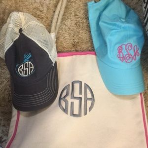 Monogram hats and bag